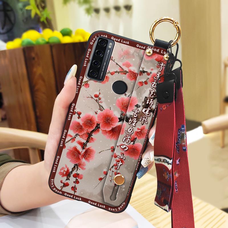 Anti-knock Ring Phone Case For TCL 20 SE Phone Holder Back Cover Elderly lady Dirt-resistant Protective Lanyard Silicone