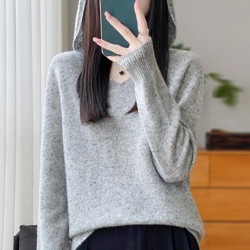 Damer Strikket Hettegenser 100% Ull Genser MODERN NEW SAGA Vinter Strikket Pullover Genser Myke Varme Ullgensere Jumper Strikket Topp