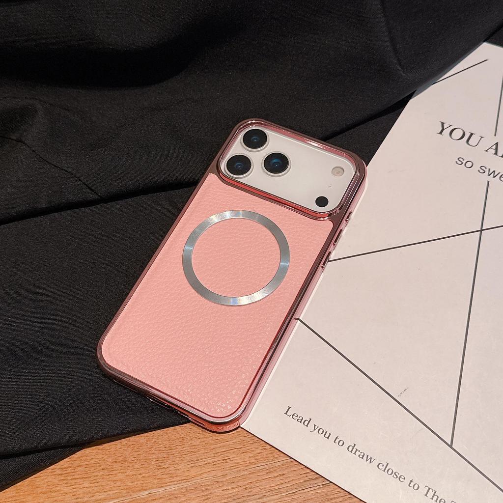 Lychee Pattern Electroplated Magnetic Case for iPhone 17 and 16