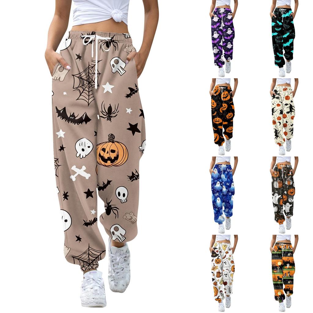 Women's Halloween Print Joggers Drawstring Elastic Waist Tapered Leg Casual Sweatpants