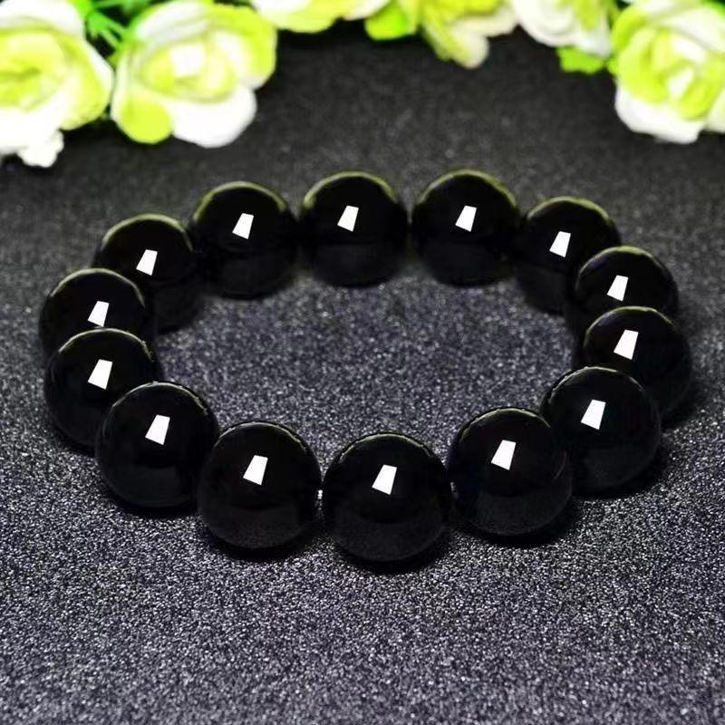 Black Simple Elegant Imitation Agate Obsidian Bracelet Zodiac Year Couple Beads Gift for Best Friend Student Day Gift