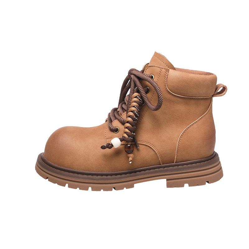 Retro polished big head Martin boots women's new fashionable versatile round head lace-up big yellow boots