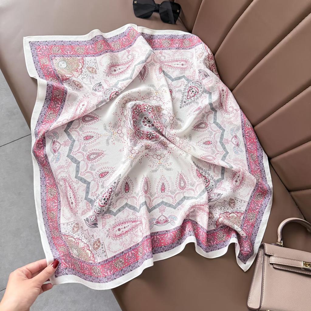 Retro Old Money Wind Silk Double Crepe Silk Scarf Women's Spring and Summer Senior Sense Versatile 100% Mulberry Silk Square Scarf Thin Scarf