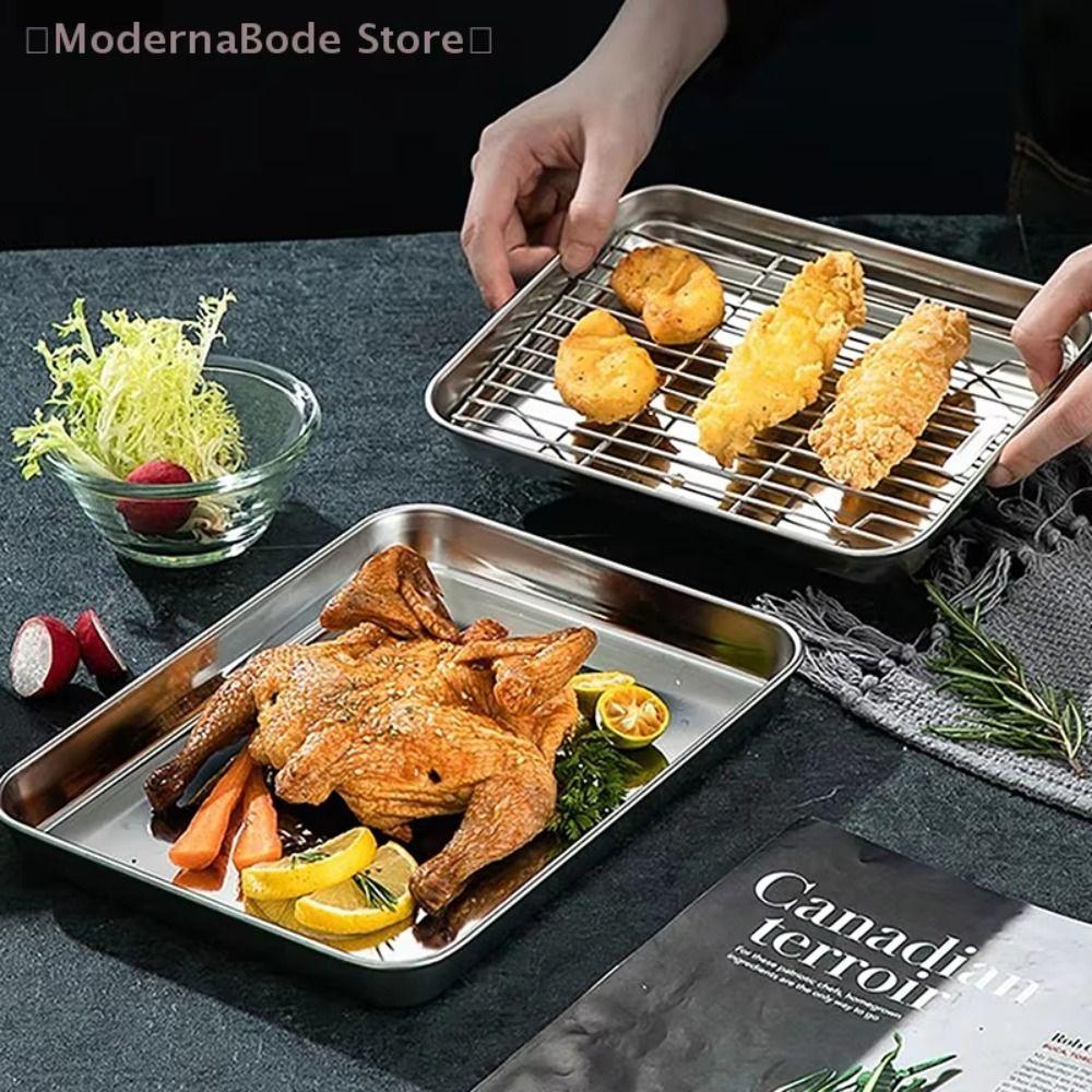 Non-Stick Stainless Steel Baking Pan Removable Oven Rack Durable BBQ Tray for Cooking Roasting
