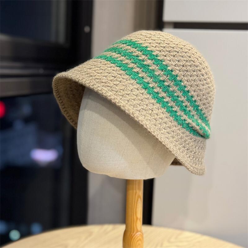 New Bucket Hat Women's Autumn and Winter Color Knitted Hollow Basin Hat Fashionable Versatile Sunshade Sun Protection Hat Outdoor Travel