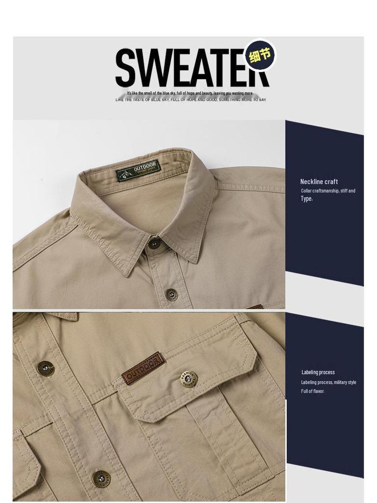 Herren Baumwoll-Arbeitshemd mit langen Ärmeln, bügelfrei - Lockere Passform, lässiges Oberteil für draußen