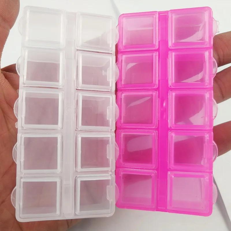 Rectangle Small 10 Grid Plastic Storage Box Packaging Transparent Tool Earring Jewelry Beads Bin Case Craft Organizer