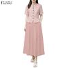 ZANZEA Women Short Sleeve Print Blouse and Long Skirts Summer Two Piece Suit Sets