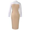 Women Elegant Business Long Sleeve Blazer Collar Patchwork Pencil Midi Dress