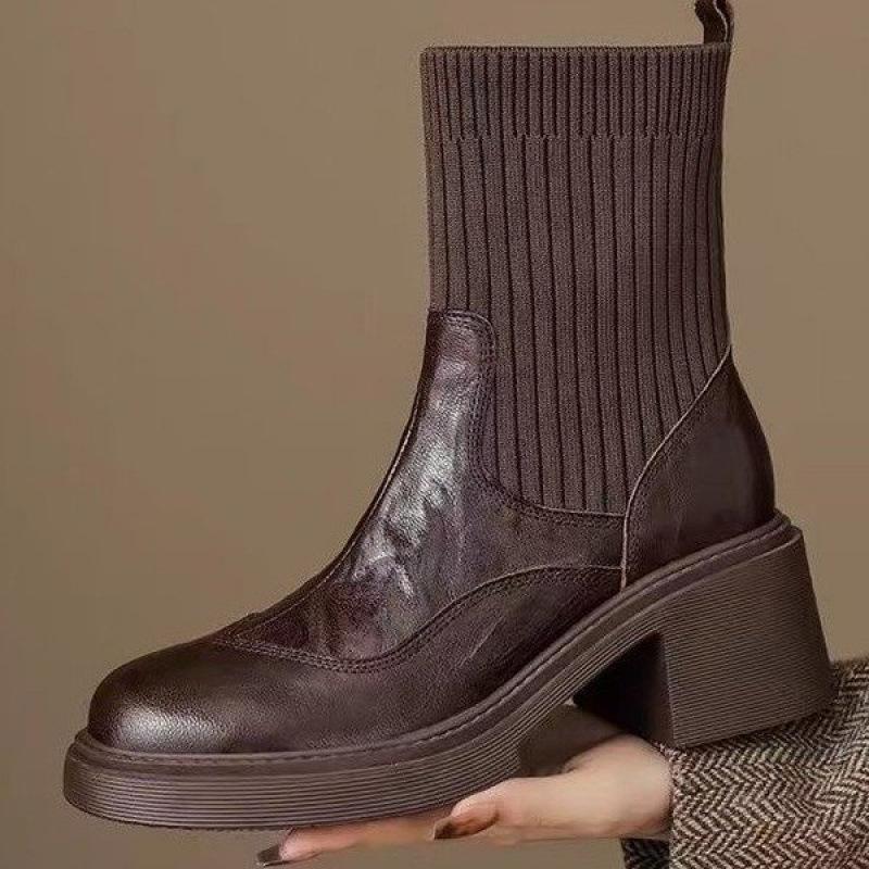 Thick-soled elastic boots versatile women's cross-border small knitted wool tube women's shoes 2026 new high-heeled thin boots