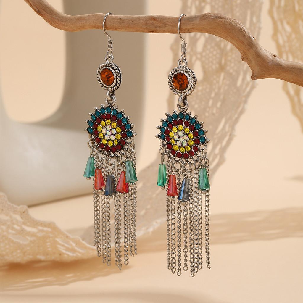 

Vintage Ethnic Style Drop Earrings With Tassels For Womens Boho Festival Jewelry Red Green