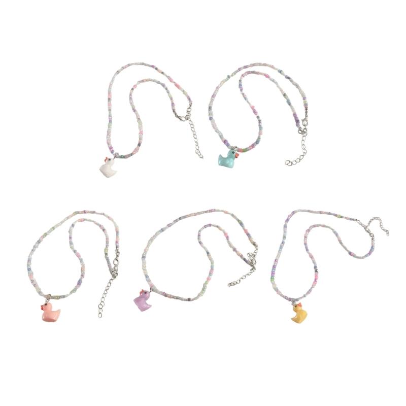 Unique Rainbow Bead Neckchains Adjustable Duck Pendant Choker Ornaments