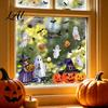 Non Adhesive Glass Clings for Kids 2Pcs Watercolor Halloween Static Window Clings Ghost Witch Pumpkin Black Cat Bat Decals No-Glue Large Scene