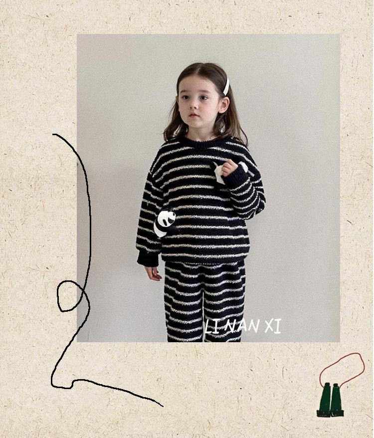 88291 Kinder Winter Gestreifter Einteiler & 25 Neue Kleine/Mittelgroße Korallenfleece Baby Warmes Set