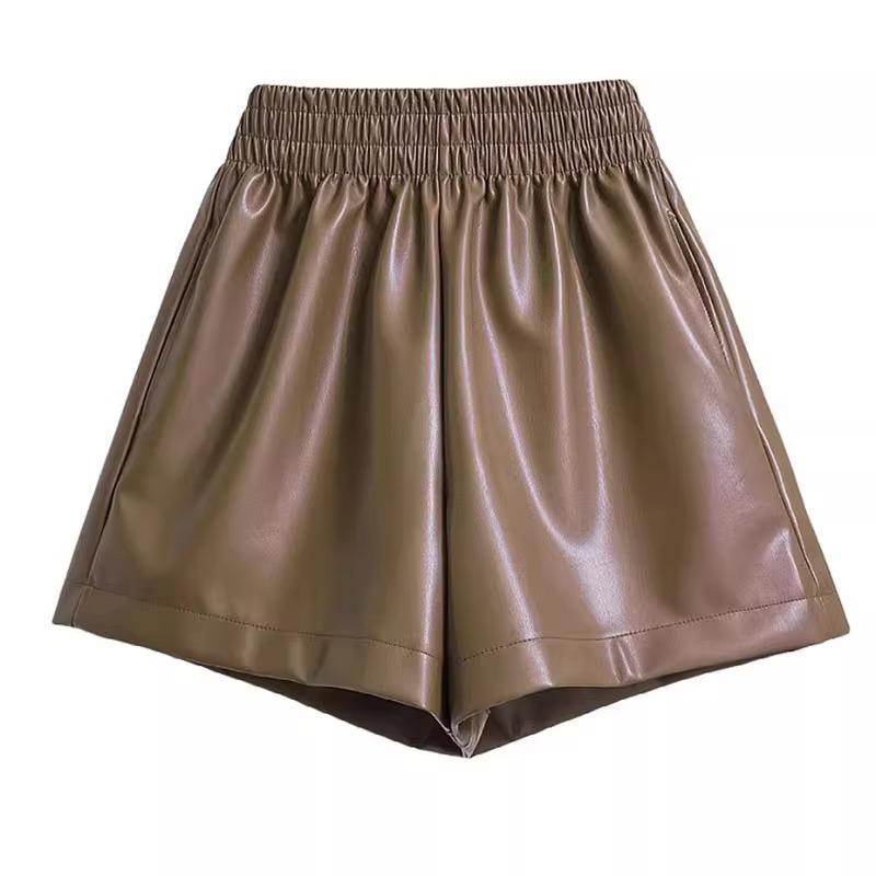 2023 Podzim/Zima Šortky s vysokým pasem z PU kůže se širokými nohavicemi - Korejský ležérní styl