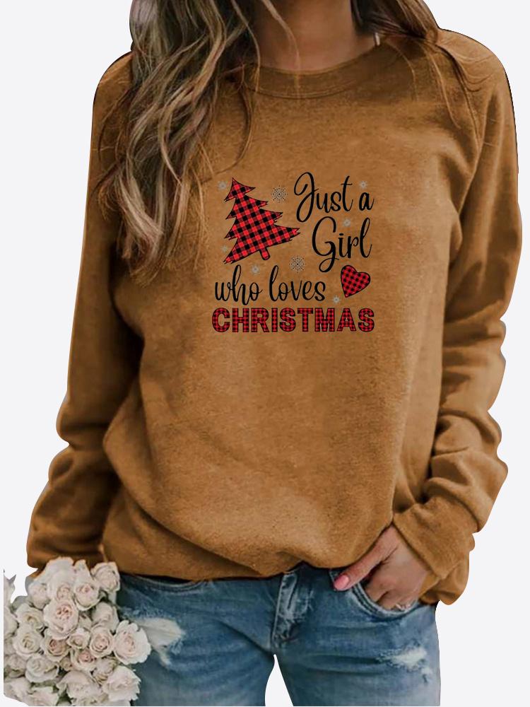 Høst og vinter dame juletema utskrift genser rund hals Langermet Uformell genser Plus Size Topp