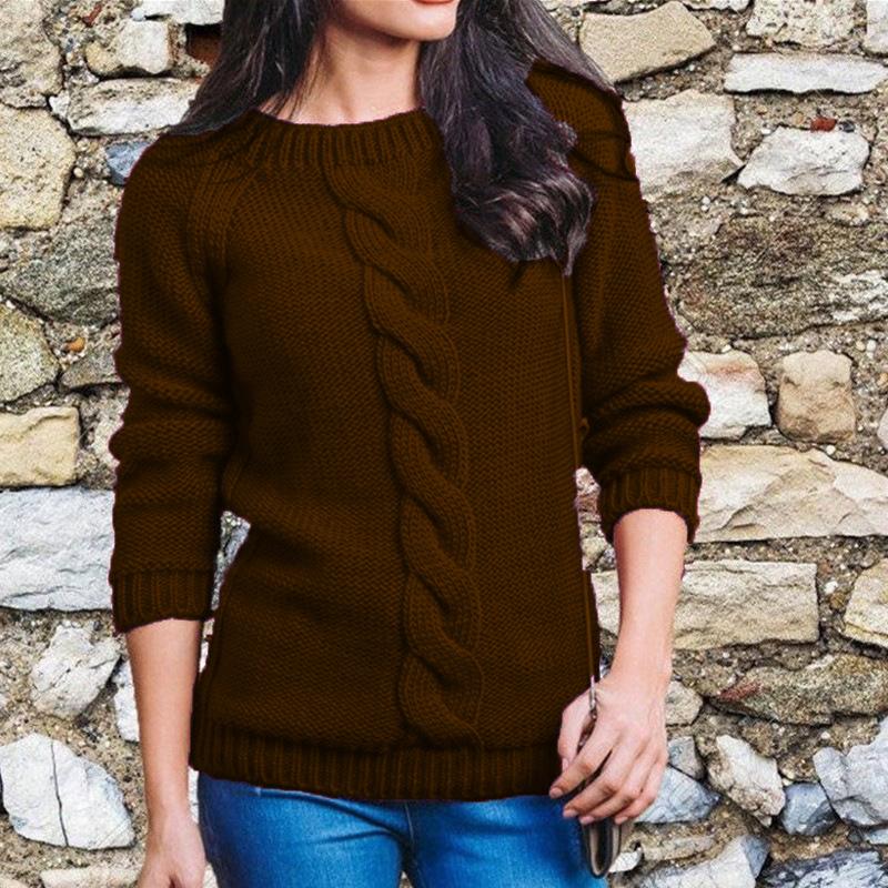 Women's Fashionable Hemp Rope Knitted Detail Round Neck Long Sleeve Sweater Luxurious Relaxed-fit Slimming and Versatile Top