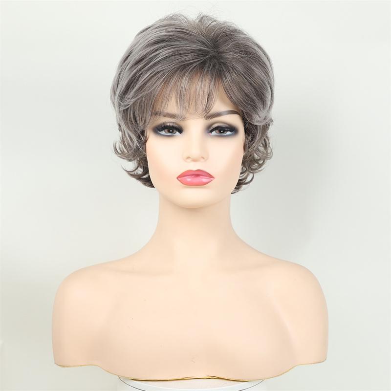 Synthetic Hair Short Haircuts Curly Wig with Bangs Granny Wigs for White Women Asian Cosplay Halloween Costume