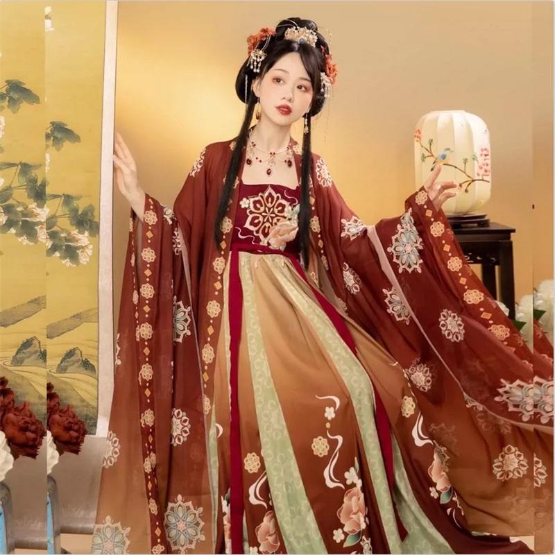 Large Size Chinese Tang Dynasty Style Hanfu For Women, Embroidered Waist Length Hanfu Skirt, Daily Set