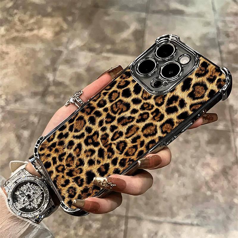 Classic Retro Leopard Print Soft Phone Case For iPhone 15 16 17 Air 14 Pro Max 16E Plus 13 12 Mini Plating Anti-Fall Fundas