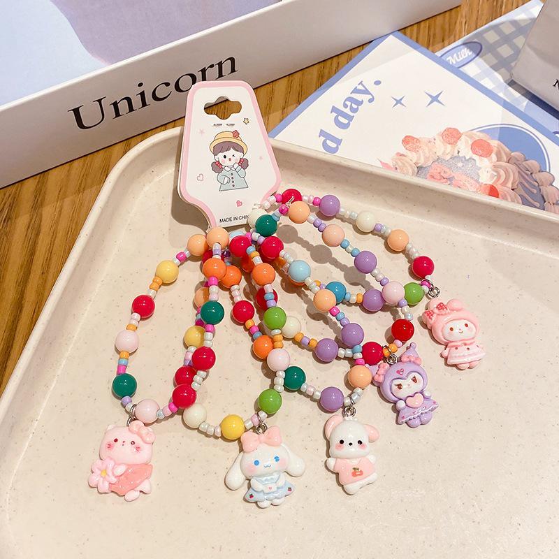 5-Piece Cute Resin Graffiti Beaded Bracelet Set for Little Girls - Cartoon Princess Design