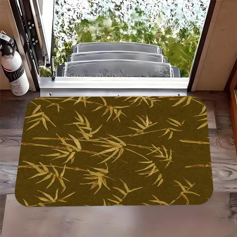 Chinese Style Bamboo Printed Carpet Artistic Ethnic Style Decorative Door Mat Farmhouse Living Room Bedroom Entrance Carpet