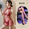 New European and American erotic underwear, sexy lace slit uniform mesh classical embroidered cheongsam set