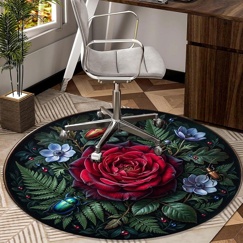 Roses And Berries Design round carpet Chair cushion Round Entryway Rug, Soft Round Rugs for Living Room, Bedroom, Circle Carpet decor gifts