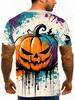 Men'S Halloween Themed Pumpkin Grimace Printed Short Sleeve T-Shirt Apricot Crew Neck Casual Top Personalized Street Trend Splash Ink Style Daily
