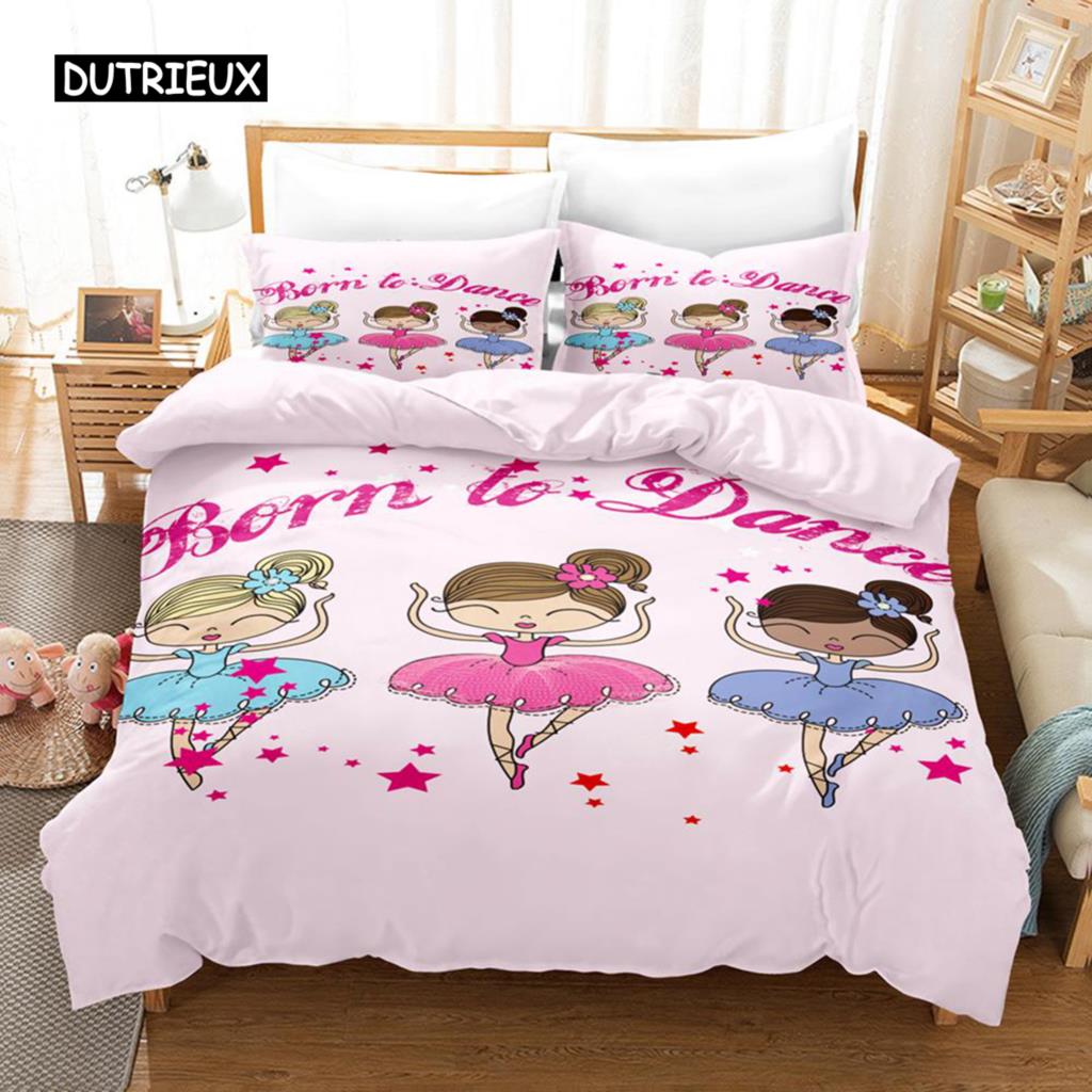 Ballet Girl Duvet Cover Set Purple Tutu Dancer Eiffel Tower Bedding Set for Kids Girls King Size Soft Polyester Comforter Cover