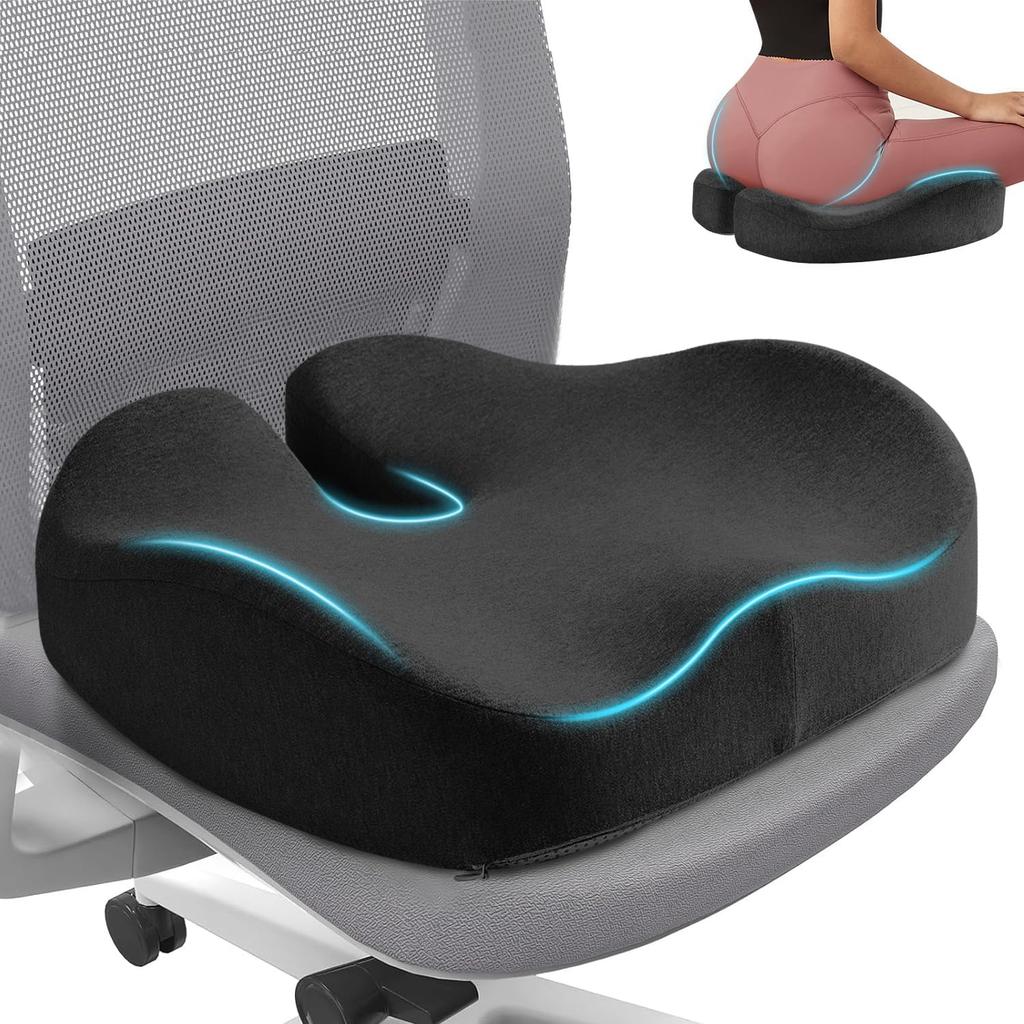 Seat Cushion for Office Chair for Wide Hip & Thigh with Firm Support, Thickened Memory Foam Sciatica Pain Relief Pillow