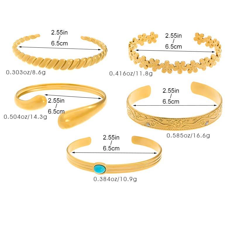 Stainless Steel Bracelets for Women Adjustable Open Water Drop Flower Bangles Gold Color Jewelry Statement Streetwear Goth Gifts