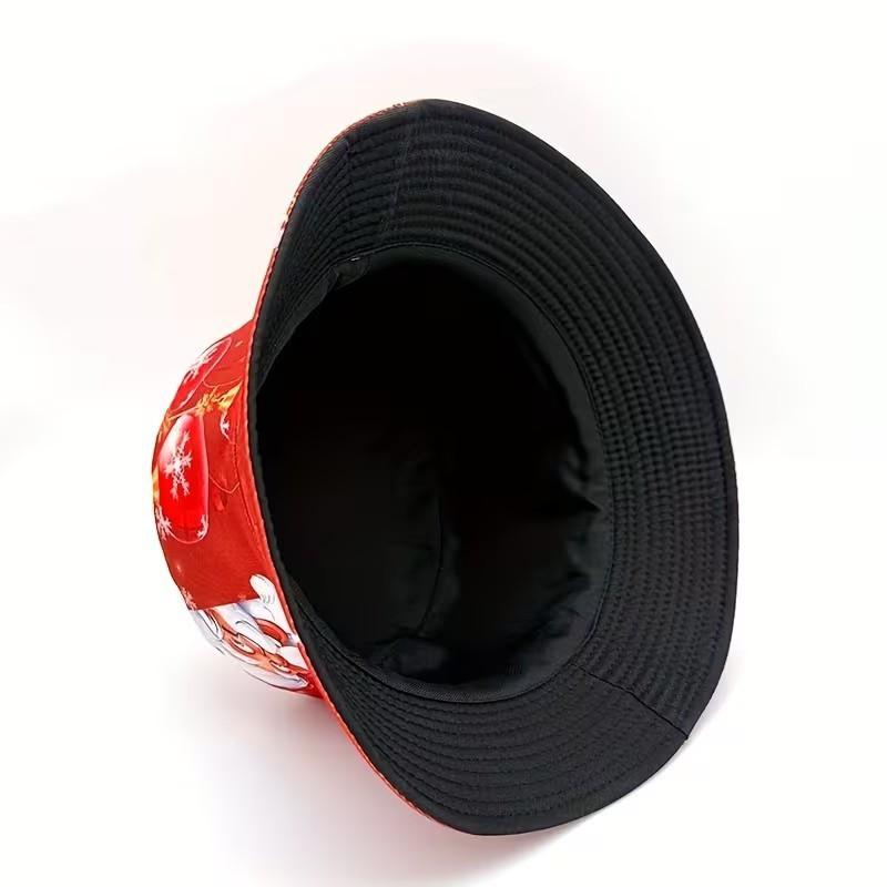 2026 Christmas Print Bucket Hat With Santa Reindeer Motif Wide Brim Sun Outdoor Travel Beach Casual Wear