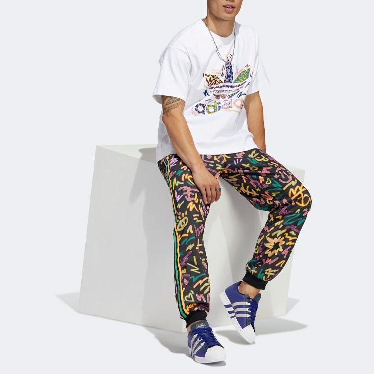 adidas originals SS22 Cartoon Logo Printing Round Neck Casual Short Sleeve Unisex White Men's HC3076