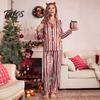 Cozy Women Nightwear Christmas Pajamas 2-Piece Set for Women, Striped Gingerbread Man Print Pajama Matching Lounge Set, Button Down Long Sleeve