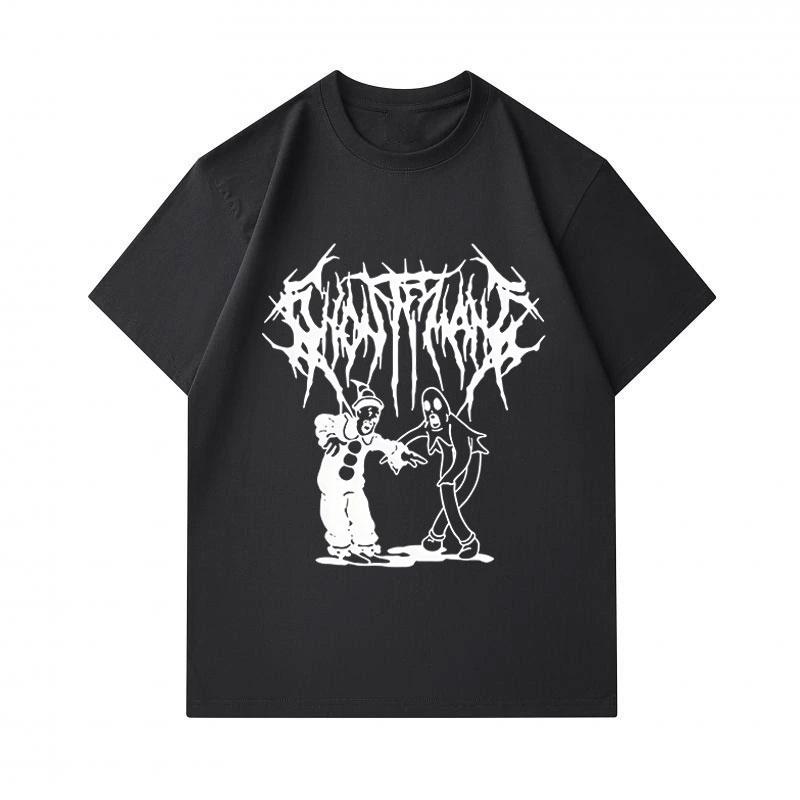 Men's 100% Cotton Crew Neck Short Sleeve T-Shirt, Spiky Black Metal Style Ghost Clown Skeleton Print Casual Streetwear Tee for Daily Wear