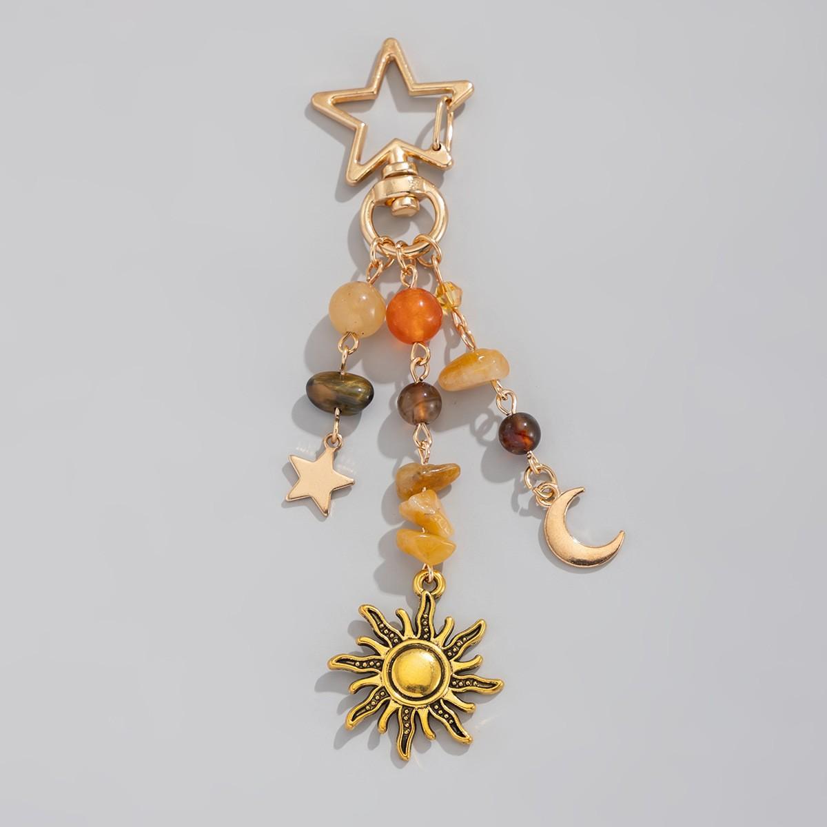 Retro Moon Sun Pendant Irregular Gravel Keychain Pendant Retro Niche Butterfly Mobile Phone Pendant