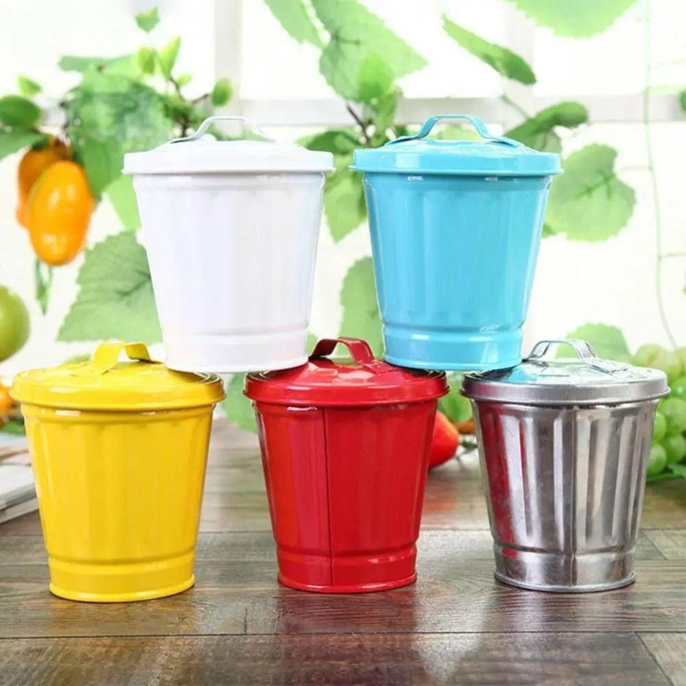 Galvanized Desktop Trash Can Iron Wastebasket Small Buckets Waste Bin  Garbage Storage