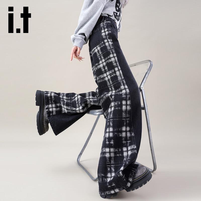 Джинсы Izzue It женские в клетку, пэчворк, свободные, широкие штанины XL