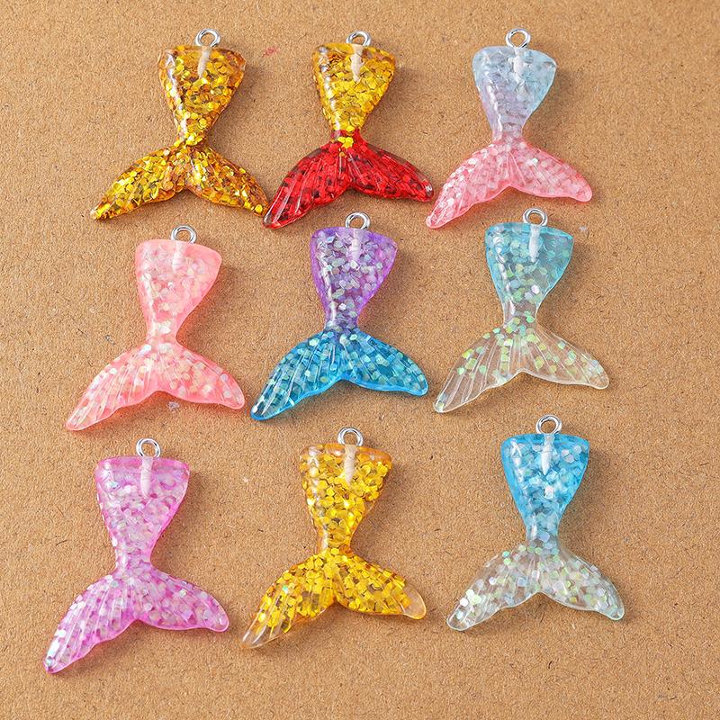 10pcs 36*23mm Resin Glittery Mermaid Tail Charms Pendants for Jewelry Making Necklace Earrings Bracelet DIY Accessories Supplies