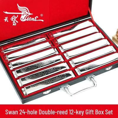 Swan 24-Hole Harmonica Set: 7-Piece and 12-Piece Options, ABCDEFG Keys, for Students and Adults, Beginner Wind Instrument.