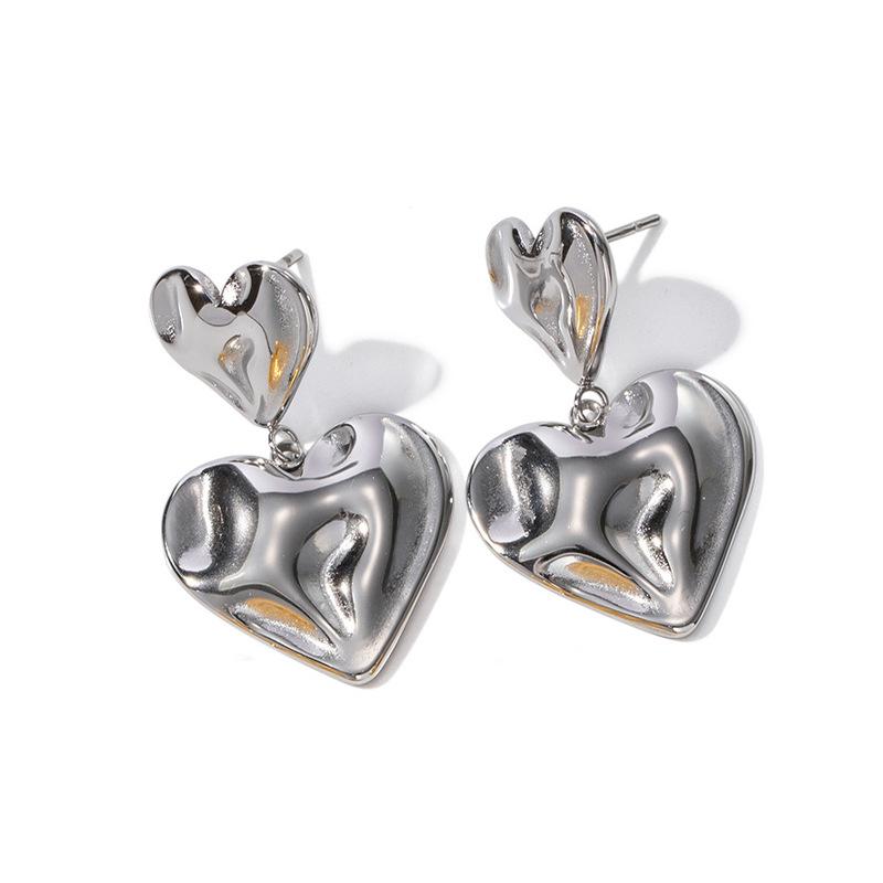 Digadagu Simple Pleated Heart Dangle Earrings Stainless Steel Earrings New Women s Daily Party Zircon Accessories медный