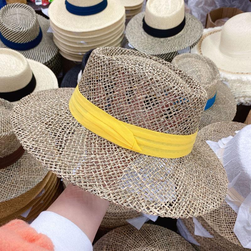 2024 New Summer Women Wide Brim Seagrass Straw Hat Fashion Lady Kentucky Derby Sun Hats Boater Panama Beach Cap Chapeu Feminino