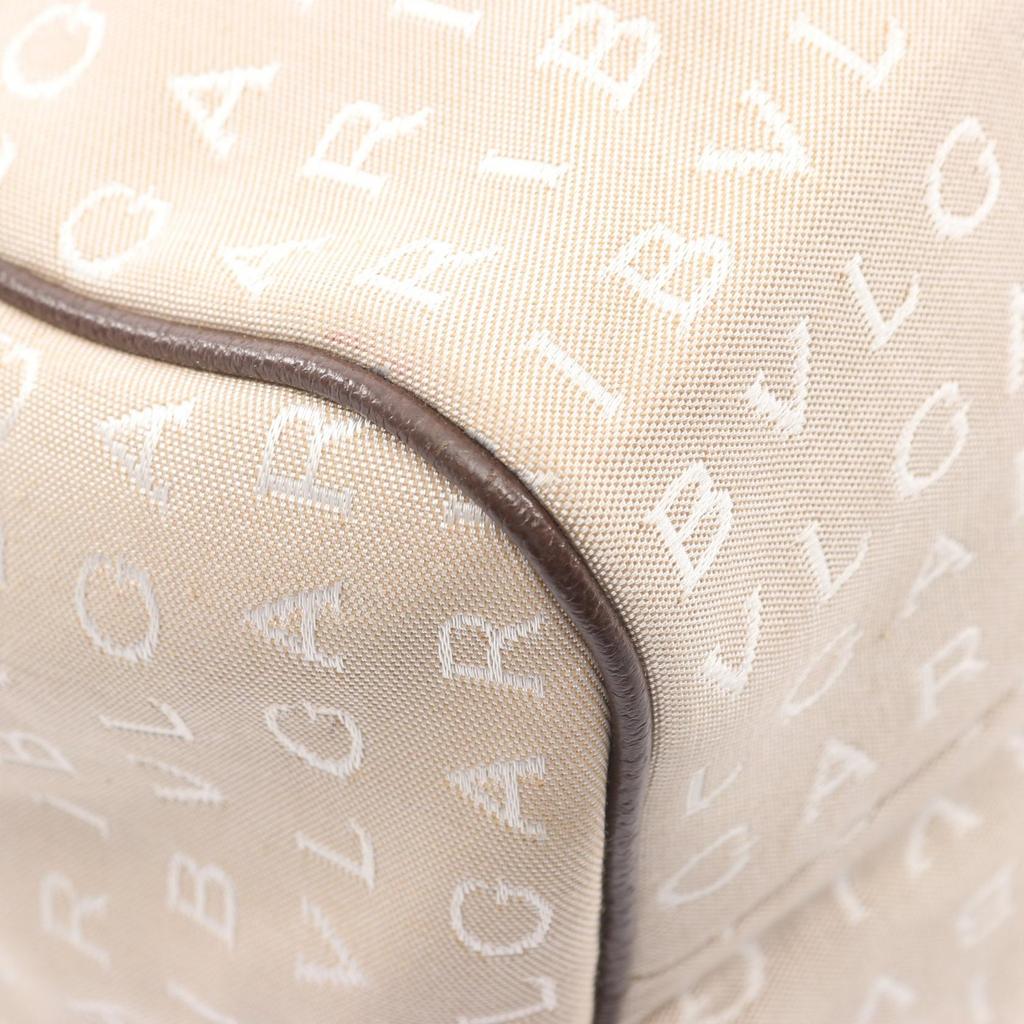 Used BVLGARI Logo Mania Handbag Canvas Leather Beige Brown Used Women
