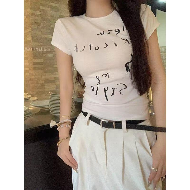 Internet Celebrity Explosion Letter Short-sleeved T-shirt Women, Summer New Slim Slim Slim Print Top