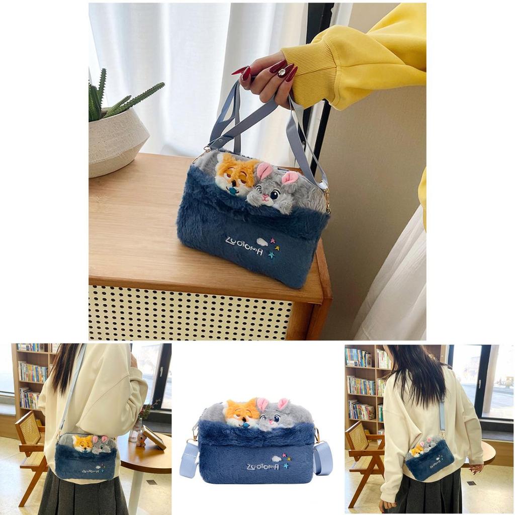 Zootopia Nick Wilde Judy Hopps Plush Crossbody Bag With Zipper Closure For Casual Daily Use