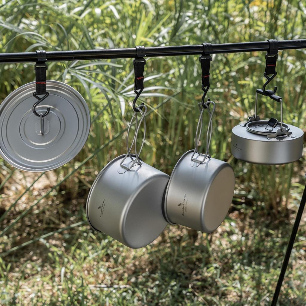 Boundless Voyage Titanium Pot Cooker Frying Pan Kettle 4 Piece Set Camping Cooker Pot Camping Pot Outdoor Pot with Lid Frying Pan Folding Handle