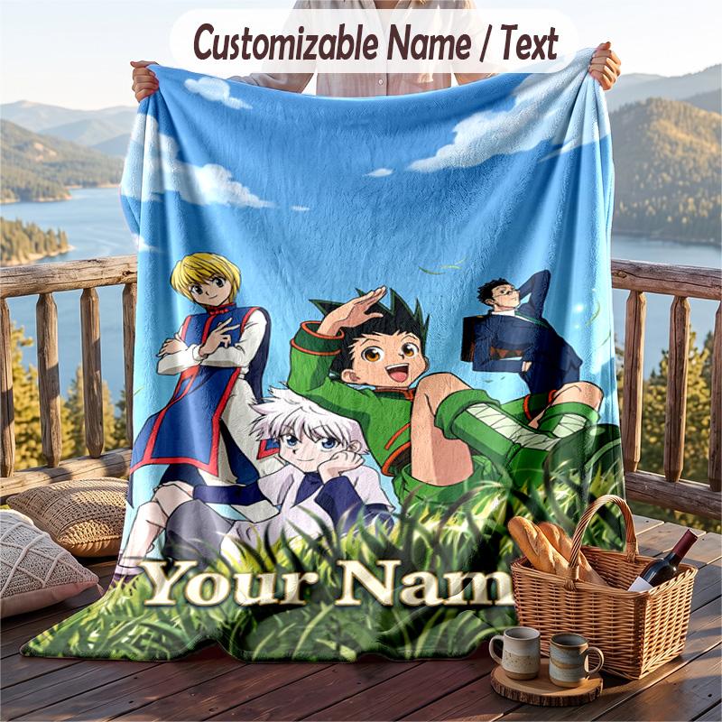 Personalized Flannel Throw Blanket,Hunter × Hunter Custom Printed Name, Cozy Plush Blanket For Home Use