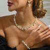 4Pcs Zinc Zinc Alloy Pearl Jewelry Set Bohemian Style Women Jewelry Suit Necklace Earrings Bracelet Set  Women