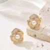 European and American fashion exquisite enamel drop glaze three-dimensional camellia pearl stud earrings light luxury elegant commuter earrings